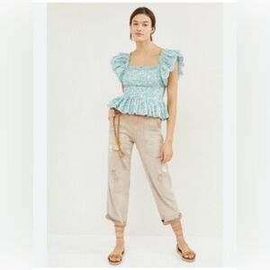 Anthropologie x Love the Label Smocked Ruffle Crop Top size XS